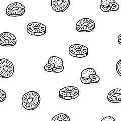 kiwi fruit green fresh slice vector seamless pattern thin line illustration