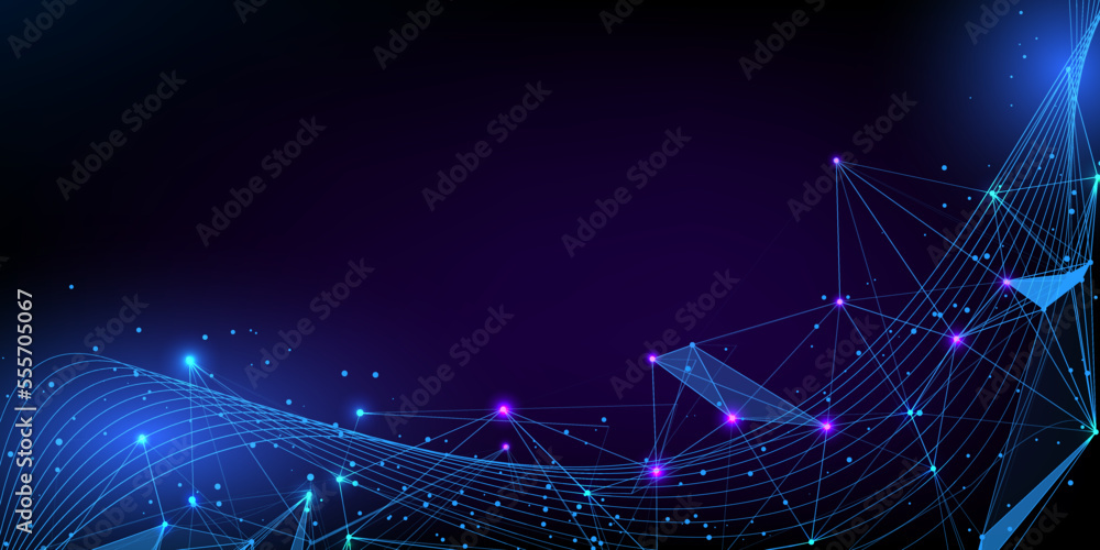 Poster Technology blue color scifi of science fluid grid pattern wave. Big data connection network concept. Global business infographic vector design.