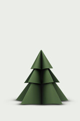Obraz premium Origami style dark green colored christmas tree on a white background.