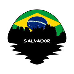 Salvador Brazil Flag Skyline Silhouette Retro Vintage Sunset Salvador Lover Travel Souvenir Sticker Vector Illustration SVG EPS
