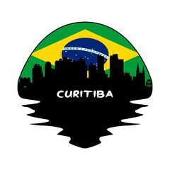 Curitiba Brazil Flag Skyline Silhouette Retro Vintage Sunset Curitiba Lover Travel Souvenir Sticker Vector Illustration SVG EPS