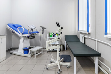 gynecology in the clinic gynecology room, medical instruments, interior of the genicology clinic