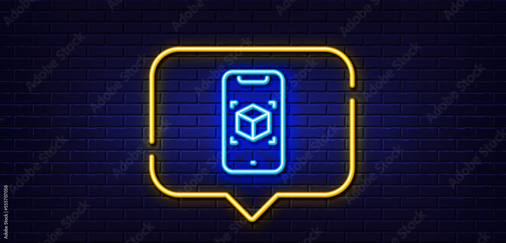 Poster neon light speech bubble. augmented reality phone line icon. vr simulation sign. 3d cube symbol. neo