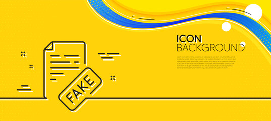Obraz na płótnie Canvas Fake news line icon. Abstract yellow background. Propaganda conspiracy document sign. Wrong truth symbol. Minimal fake news line icon. Wave banner concept. Vector