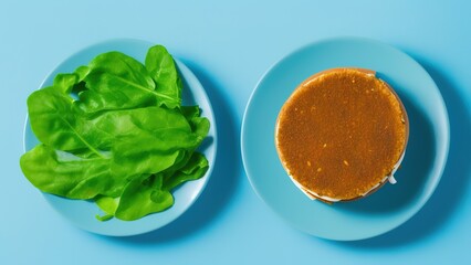 Plant-based burger topped with green vegetables. The patty is made from vegetables and plant-based proteins, served on a soft bun. The vegetables add a crunchy texture and fresh flavor an diets.
