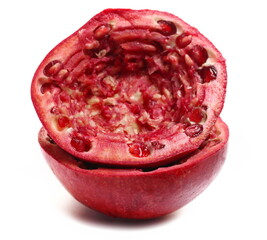 Squeeze pomegranate peel half for juice isolated on white 
