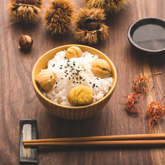 Chestnut rice or Kuri Gohan is a traditional autumn and winter Japanese fall rice recipe. Aromatic chestnut rice with black sesame and a pinch of salt is perfect for fall evenings, square crop