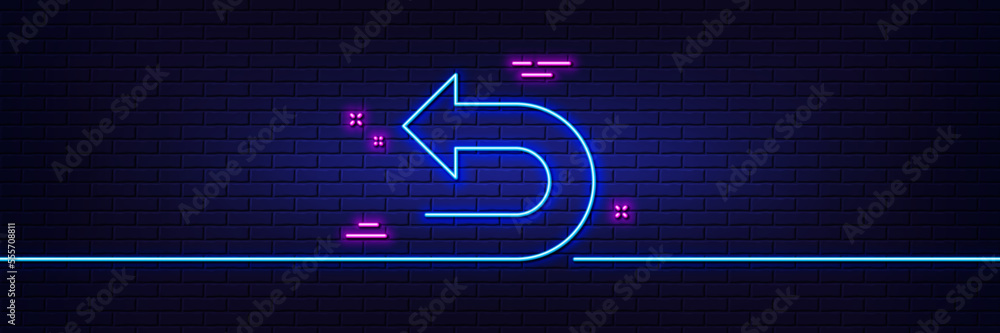 Aufkleber neon light glow effect. undo arrow line icon. left turn direction symbol. navigation pointer sign. 3