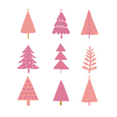 Hand drawn set of Christmas trees. Holidays set. 