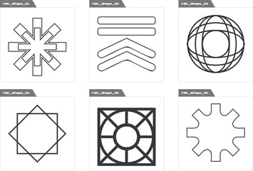 Collection of Y2K elements. Trendy geometric postmodern figures. Templates for notes, posters. Retro Futurist. Vector illustration