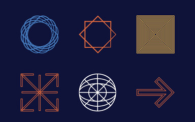 Fototapeta premium Vector set of Y2K. Rave psychedelic retro futuristic set. Templates for notes, posters. Anti-design. Vector illustration
