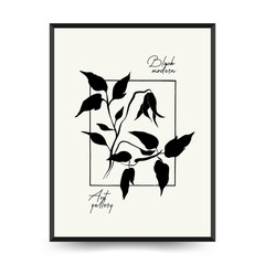 Abstract floral posters template. Modern Botanical trendy black style. Vintage flowers. Ink wall  art.