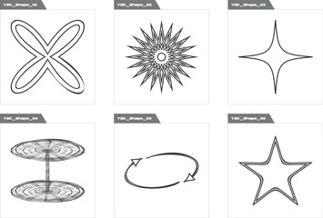 Retro futuristic elements for design. Retro futuristic graphic ornaments. Modern abstract forms. Isolated on black background. Vector illustration