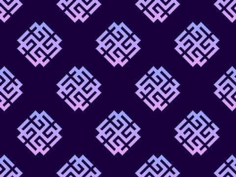 Seamless pattern with Svarozhich is a symbol of the Slavic god in pixel art style. Pixelated vedic symbol. Design for app, banner and poster. Vector illustration