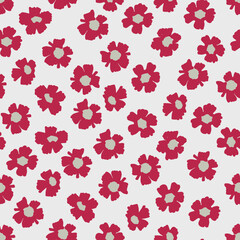 Seamless pattern with hand drawn meadow flowers in Ditzy style. Stylish illustrations on color 2023 magenta for surface design and other design projects