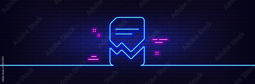 Poster neon light glow effect. corrupted document line icon. bad file sign. paper page concept symbol. 3d l