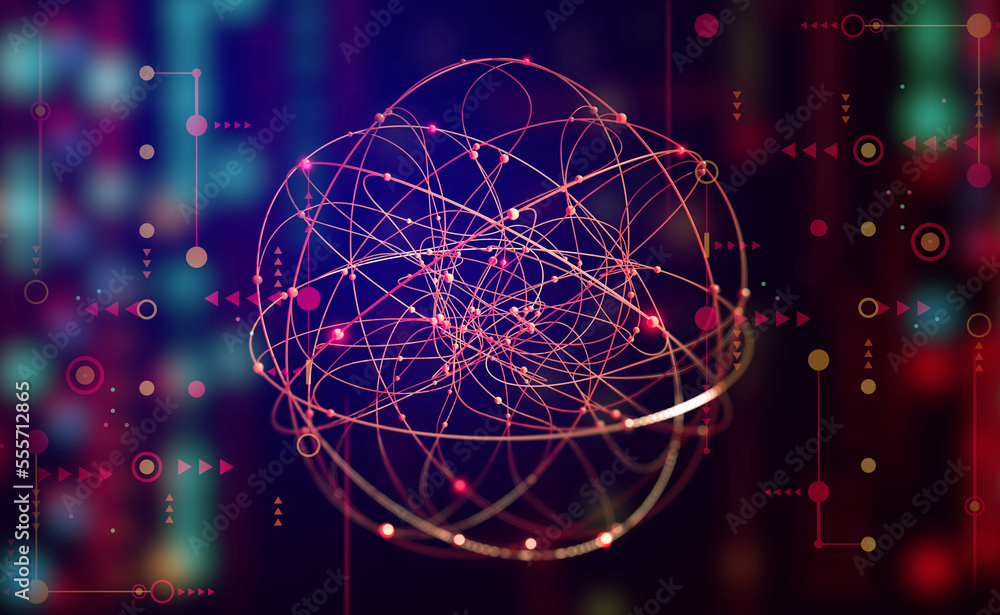 Aufkleber cyber ball of big data. retro techno illusion of digital deals. 3d illustration of a business neuro 