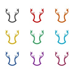 Deer antler shield logo icon isolated on white background. Set icons colorful