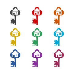 Old house key icon isolated on white background. Set icons colorful