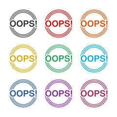  OOPS! Warning sign icon isolated on white background. Set icons colorful