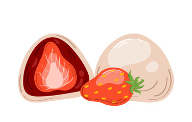 Japanese mochi rice dessert. Vector illustration isolated on white background	