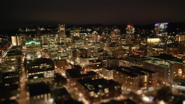 Aerial Videography of Downtown Portland Oregon at Night | Drone 4k