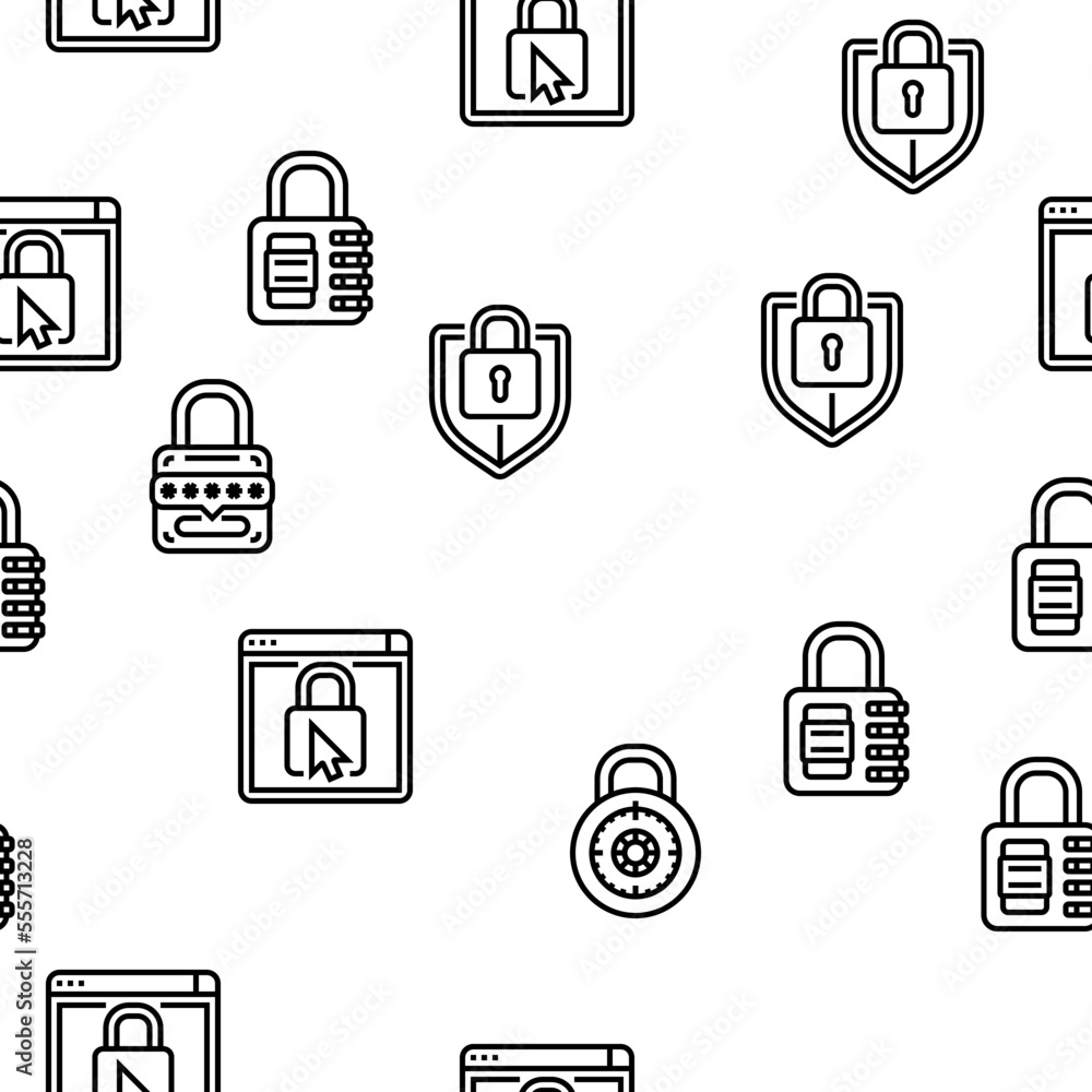 Poster padlock lock safe password key vector seamless pattern thin line illustration