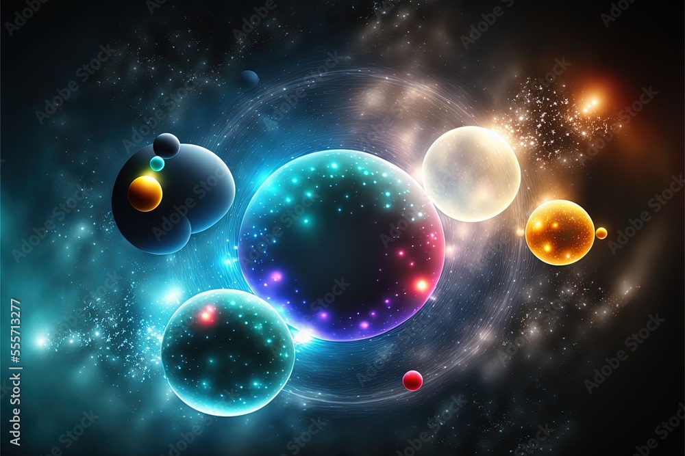 Poster a group of planets in a space with stars and dust around them., generative ai, generative ai