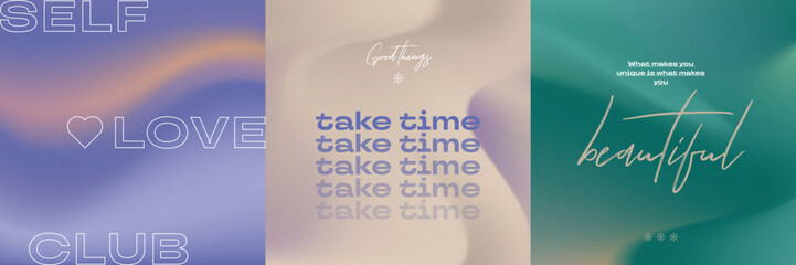 Social media gradient aesthetic quotes template collection with purple background	
