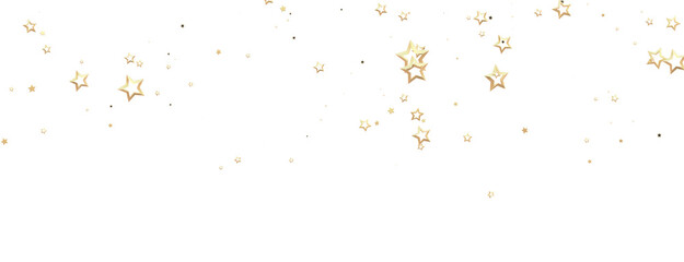 Banner with golden decoration. Festive border with falling glitter dust and stars.