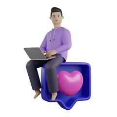 3D Man Programmer Marketing Work FromHome Heart Like Happy PNG Transparent Background