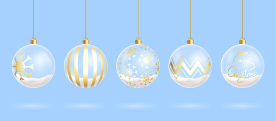 Christmas ornaments set glass ball Christmas glass ball with golden snowflake