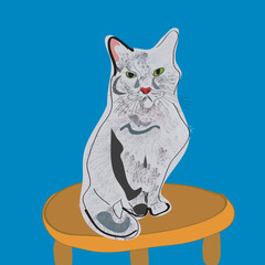 Cat, Gato, Ilustración, Vector, Técnicas mixtas, full color, retrato, dibujo en tableta