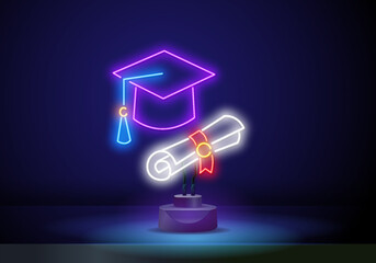 graduate's cap outline icon. Elements of Education in neon style icons. Simple icon for websites, web design, mobile app, info graphics