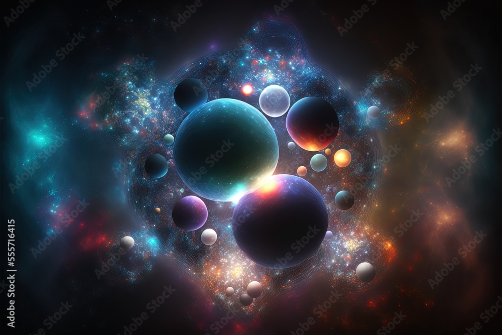 Aufkleber a group of planets in a space filled with stars and dust., generative ai, generative ai