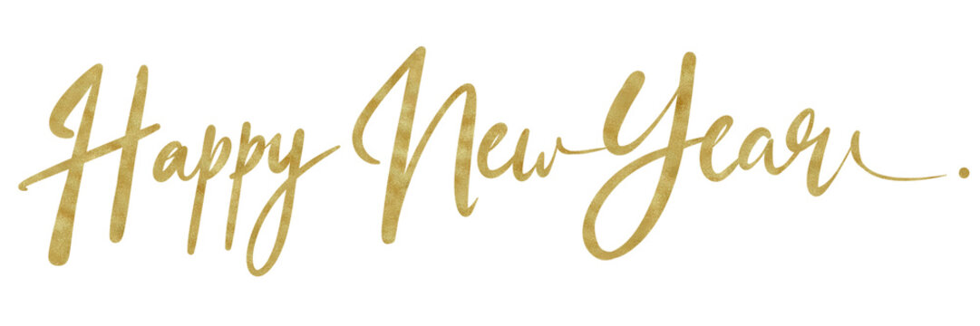 HAPPY NEW YEAR text write with gold ink - Powered by Adobe