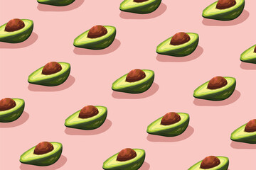 Avocado pattern on pink background. Minimal flat lay style