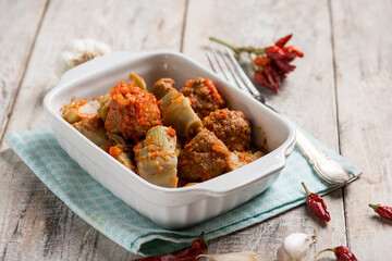 meatballs with arichoke and hot chili peppers