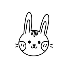Cute bunny head kawaii vector black and white illustration on white background. Coloring page, coloring book.
Rabbit for Christmas, New Year, Easter. Children's beautiful illustration for print.
