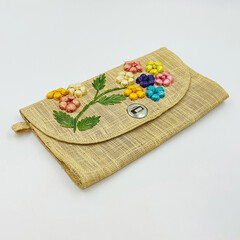 Embroidered straw bag clutch