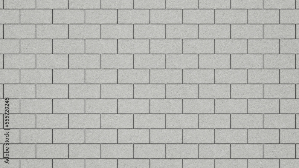 Poster Grey brick tile wall background close up. Gray stone tile block background with horizontal texture of gray brick
