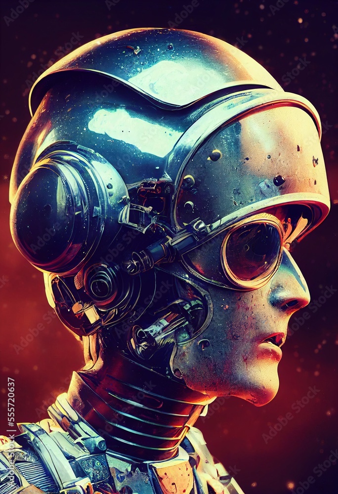 Wall mural portrait of an fictional steampunk astronaut in a spacesuit. high-tech astronaut from the future. th
