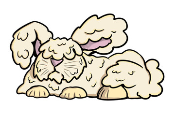 A very cute and fluffy beige rabbit. Hand drawn in cartoon style. On white background isolated.