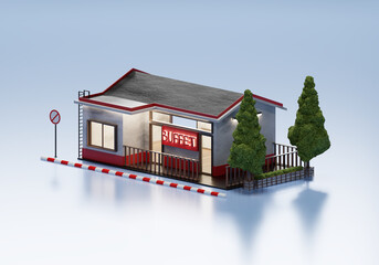 3D Rendering Restaurant In Isometric Exterior Background