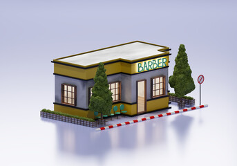 3D Rendering Barber Shop In Isometric Exterior Background