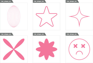 Retro futuristic elements for design. Extraordinary Graphic Assets. Objects in y2k style. Isolated on black background. Vector illustration