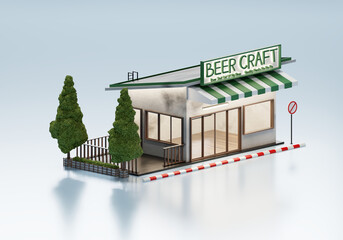 3D Rendering Beer Shop In Isometric Exterior Background