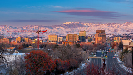 Bouvard in Boise leading to the Capital building winter sunset