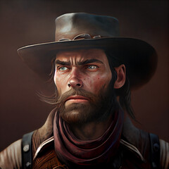 Portrait of a Cowboy in a hat, Lawman Wild West, Genarative AI Technology