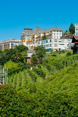 View of hotels in Montreux, Switzerland.